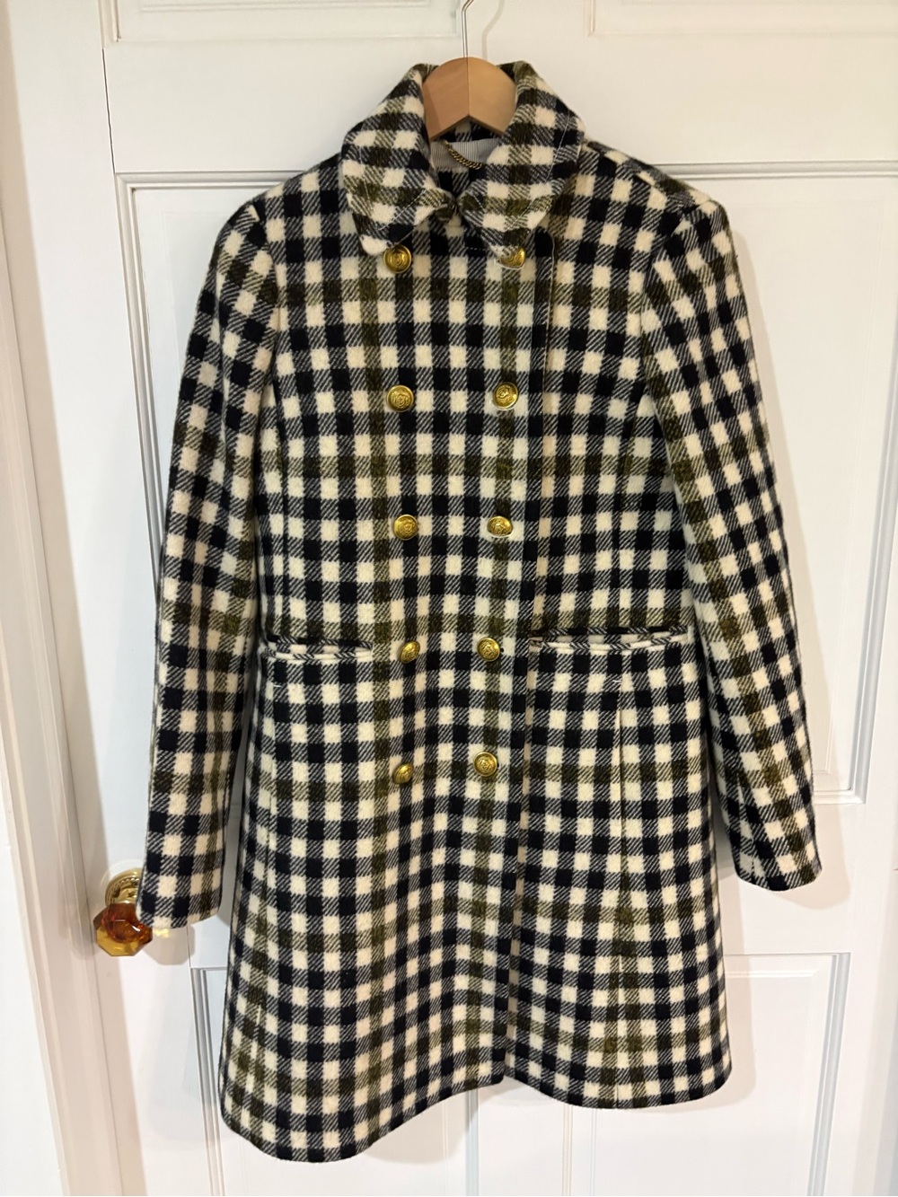 J.Crew Double Breasted Wool Coat in Cypress Black Ivory Oxford
